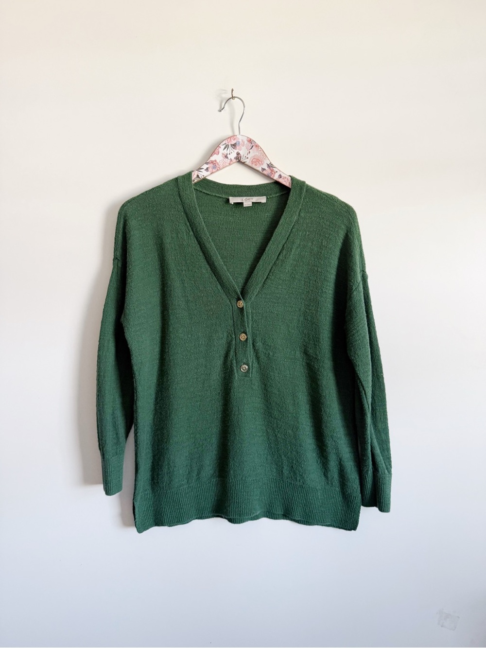 LOFT Knit Henley Top Dolman Sleeve Gold Buttons Women’s XS